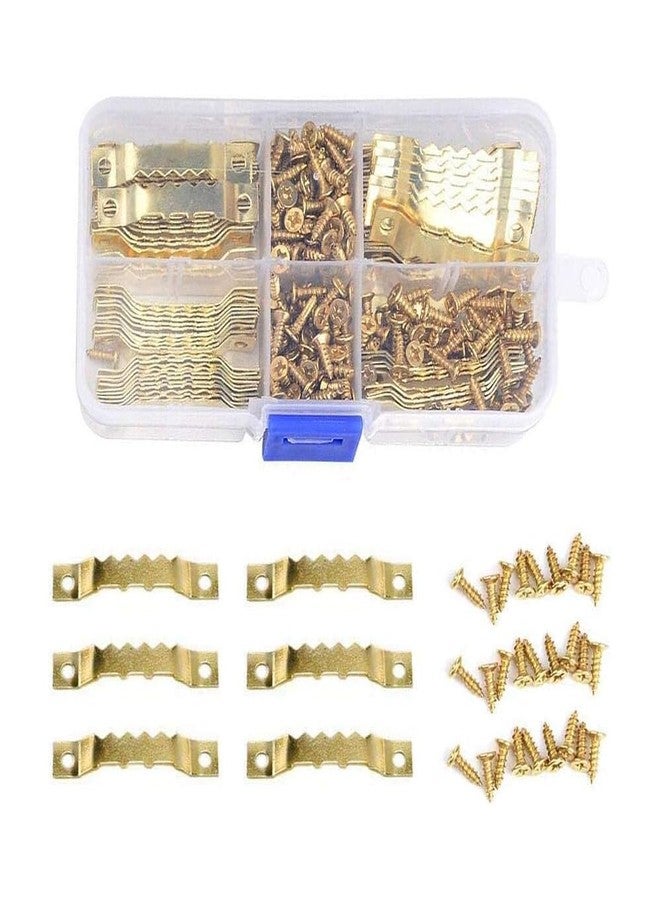 SKOFRI 100 Pack Small Sawtooth Picture Hangers with Screws, Gold (100 Sets), for Hanging Clock Paintings Artwork Picture Frame Hook Photos - Image 1